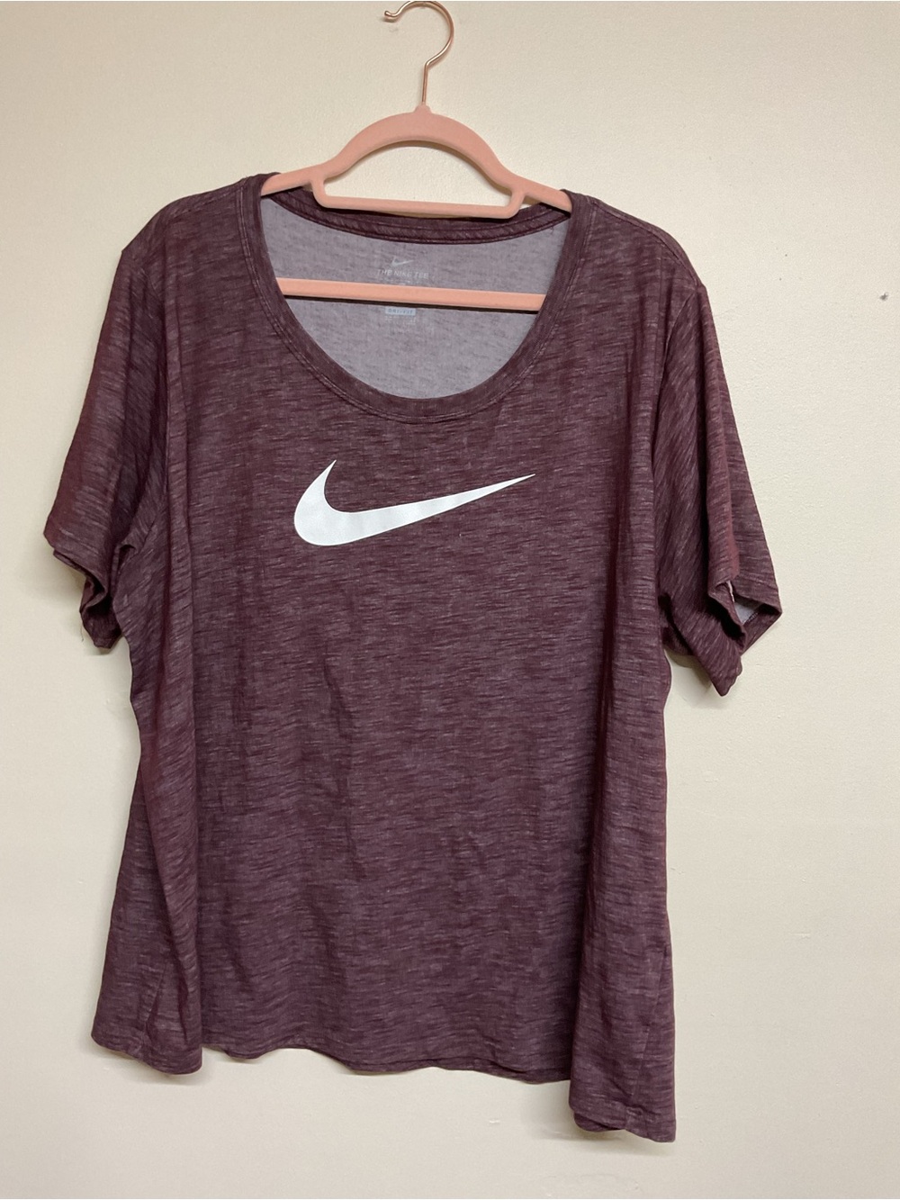 Nike Women's Maroon Scoop Neck Short Sleeve Tee with White Swoosh